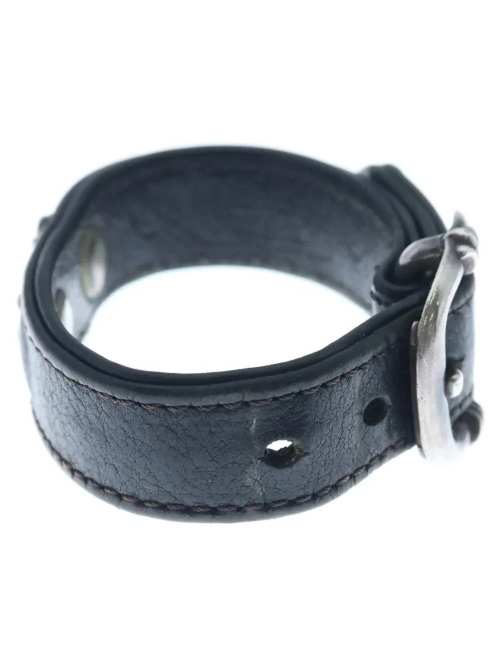 Chrome Hearts Gunslinger Tiny CH Cross Decoration Leather Bracelet Black Silver